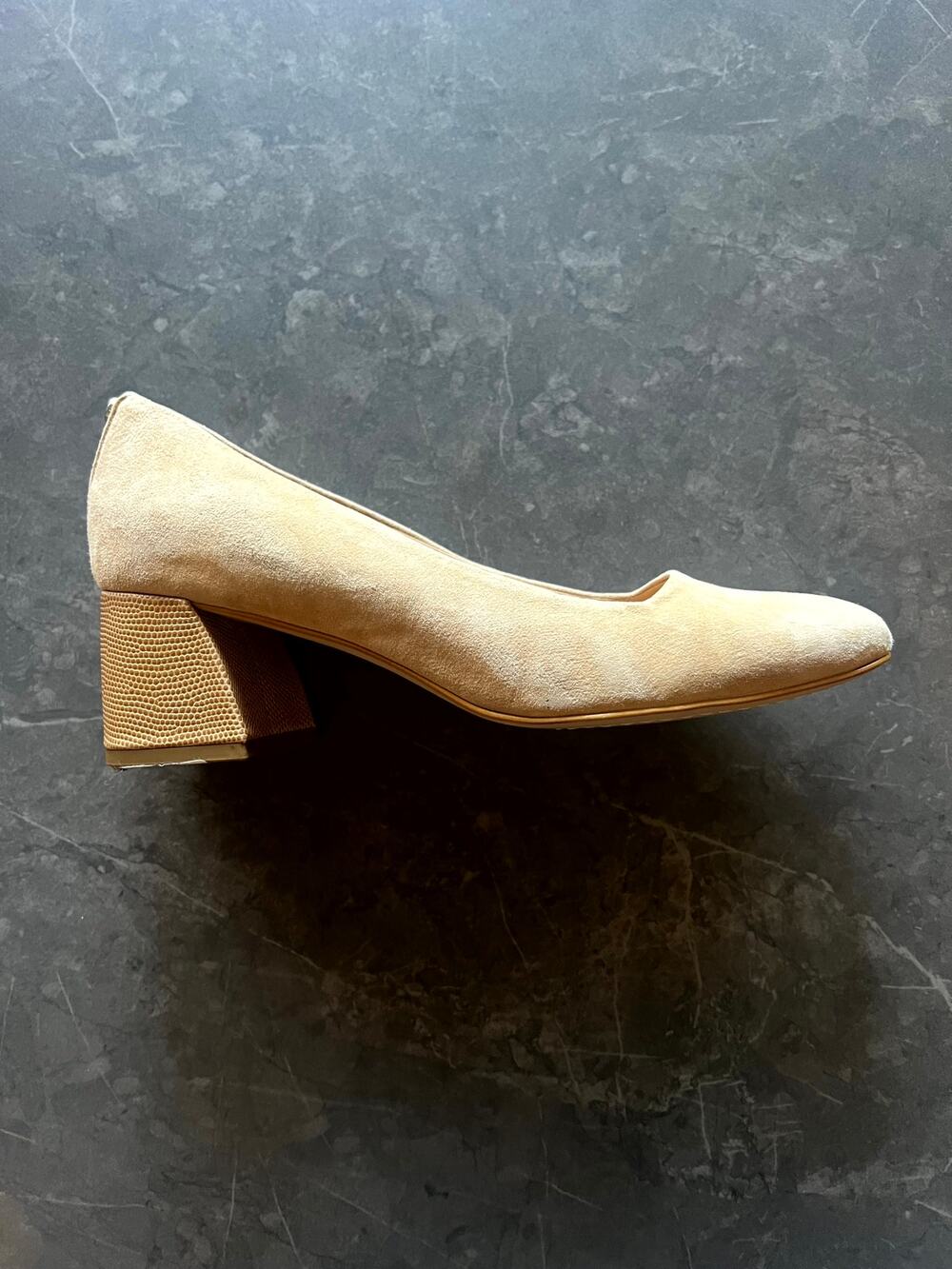 Women's Beige Suede Block Heel Pumps Chic Round Toe Comfort Dress Shoes